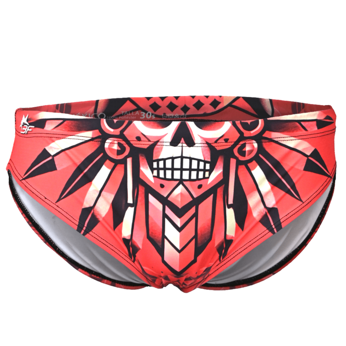 Traje de baño Día de muertos 2024 "Traje de baño para hombre inspirado en el Día de Muertos, con un impresionante diseño frontal de guerrero jaguar y calavera. Este traje rinde homenaje a la cultura mesoamericana, combinando fuerza y tradición. Confeccionado con materiales de alta calidad para brindar comodidad y resistencia en el agua, ideal para quienes buscan un estilo único y funcional en la natación o actividades acuáticas.