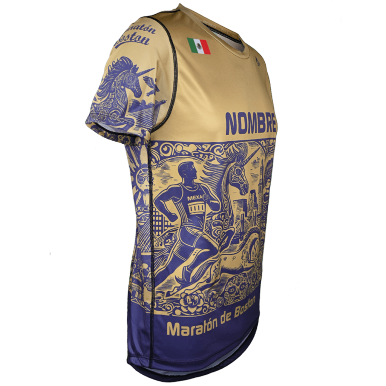 Playera personalizada Maratón de Boston 2024 | TriFerrari | Diseño mexicano único con unicornio y símbolos culturales