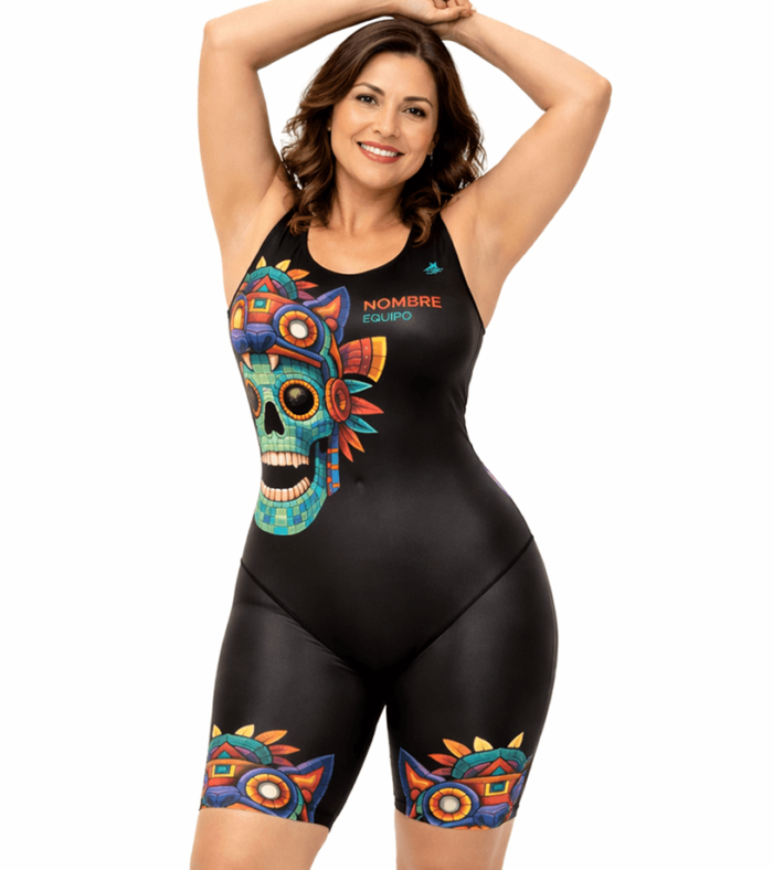 Traje de baño confort mujer. Máscara de Jade Frente Traje de baño confort mujer. Máscara de Jade