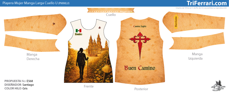 E568 Camino de Santiago Playera Mujer Manga Larga